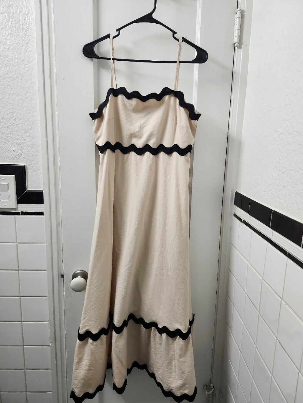Cream Maxi Dress With Ric Rac Trim